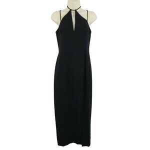 Tahari Womens 6 Keyhole Neck Dark Blue Side Slit Long Sheath Column Gown Dress